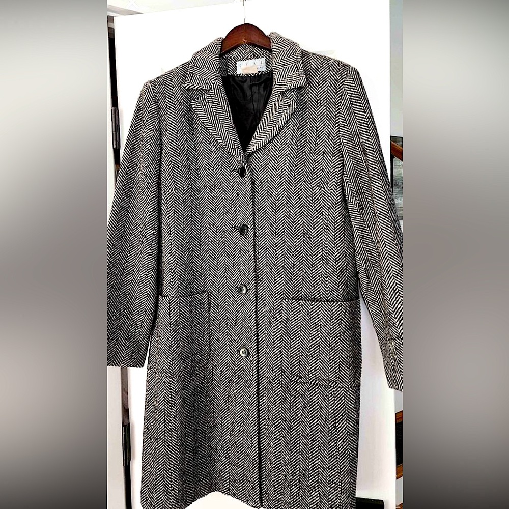Women's Herringbone Black/White Wool Blend Jacket